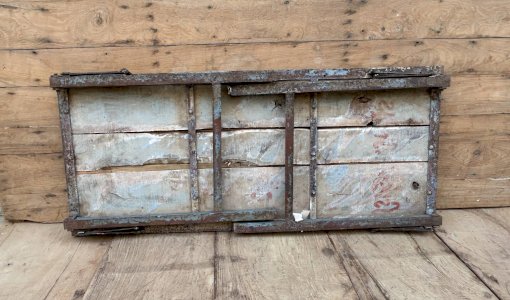 Folding workshop table with metal frame and solid teak top