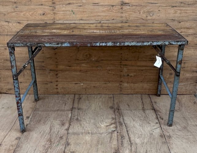 Table datelier pliante structure métal avec plateau en teck massif