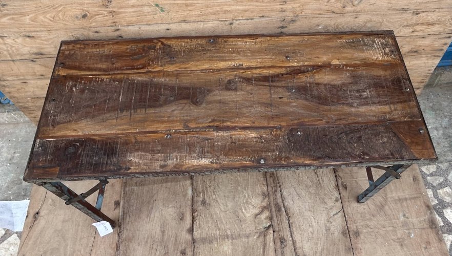 Table datelier pliante structure métal avec plateau en teck massif