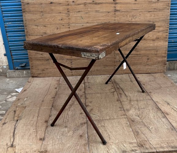 Table datelier pliante structure métal avec plateau en teck massif