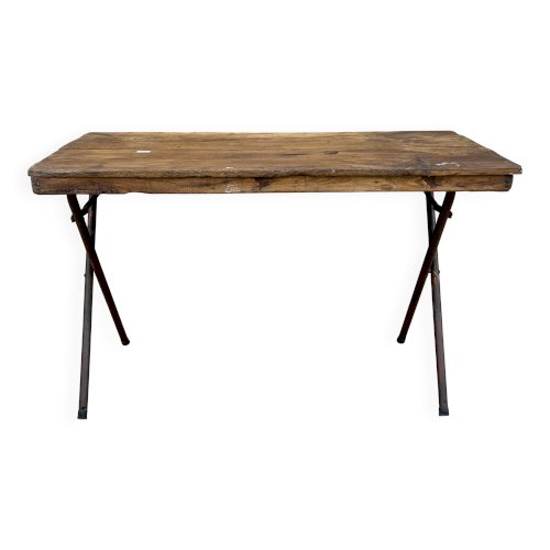 Table datelier pliante structure métal avec plateau en teck massif
