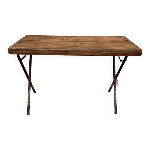 Table datelier pliante structure métal avec plateau en teck massif