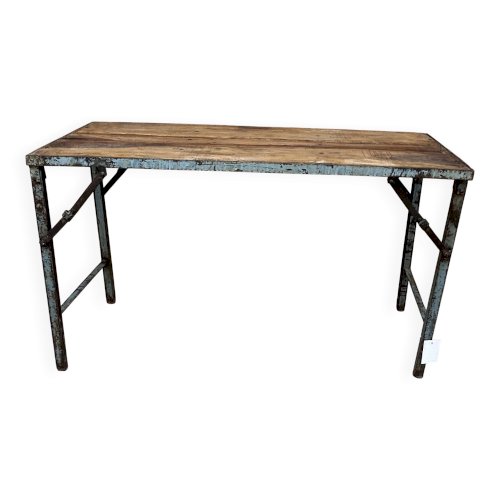 Table datelier pliante structure métal avec plateau en teck massif