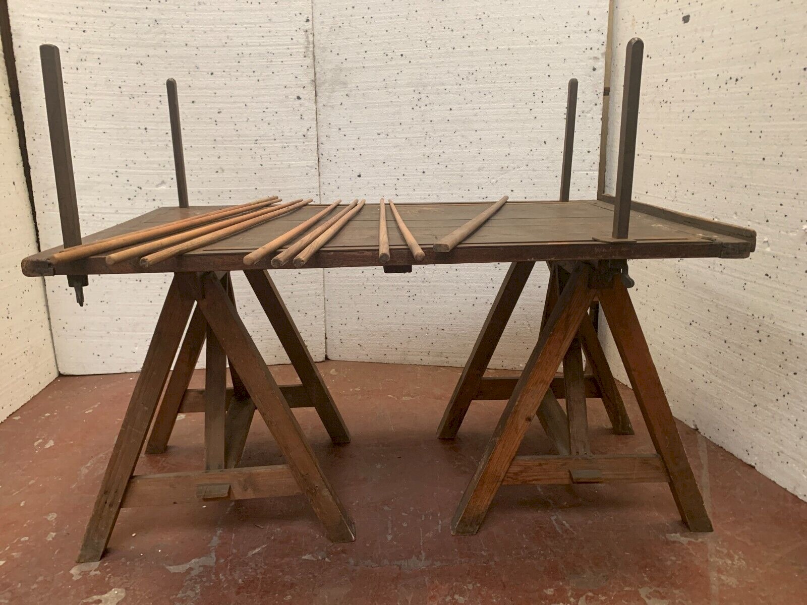Table de drapier sur tréteaux rustique XX siècle Vintage Naturel Bois
