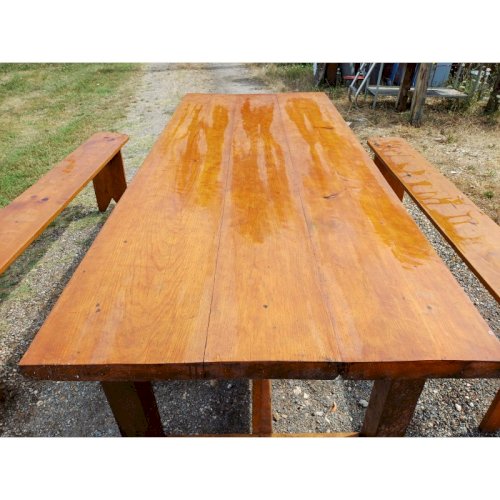 Table de Ferme Campagnarde en Chéne et Pin + 2 Bancs