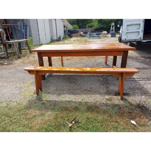 Table de Ferme Campagnarde en Chéne et Pin + 2 Bancs