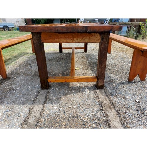 Table de Ferme Campagnarde en Chéne et Pin + 2 Bancs