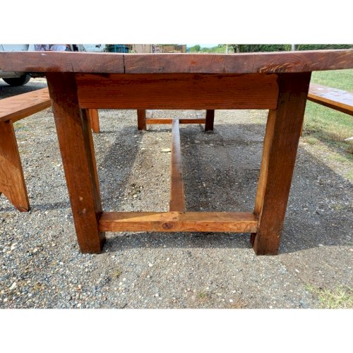 Table de Ferme Campagnarde en Chéne et Pin + 2 Bancs
