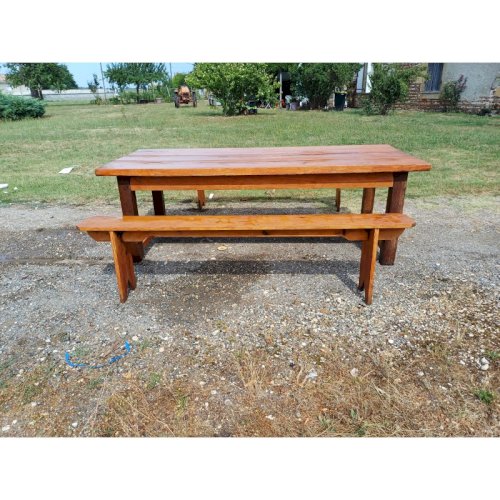 Table de Ferme Campagnarde en Chéne et Pin + 2 Bancs