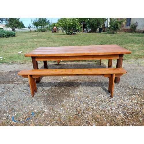 Table de Ferme Campagnarde en Chéne et Pin + 2 Bancs