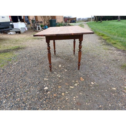 Table de Ferme Campagnarde en pin et Noyer , 1 Tiroir