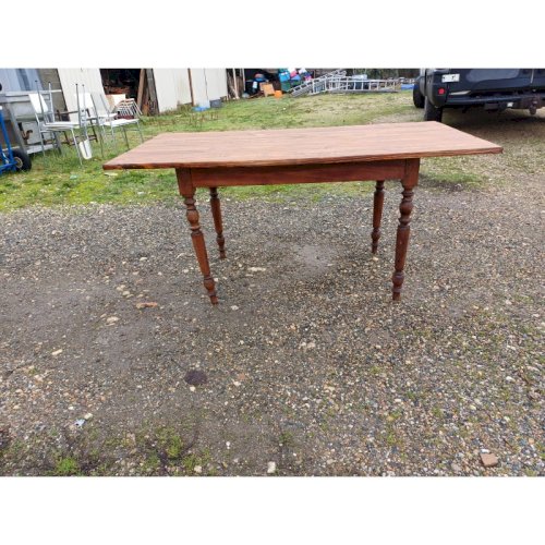 Table de Ferme Campagnarde en pin et Noyer , 1 Tiroir