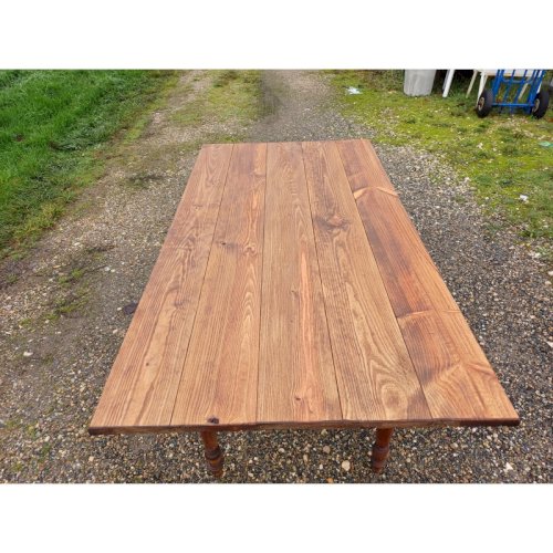 Table de Ferme Campagnarde en pin et Noyer , 1 Tiroir