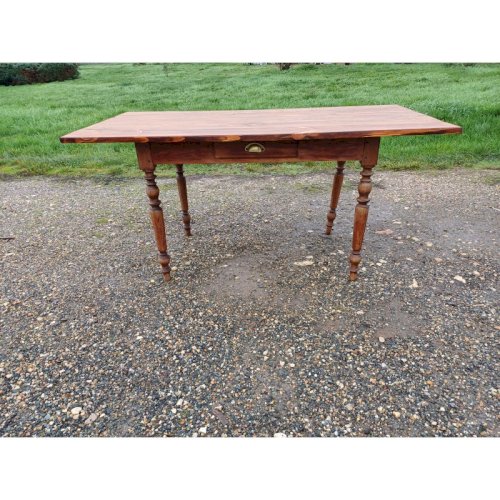 Table de Ferme Campagnarde en pin et Noyer , 1 Tiroir