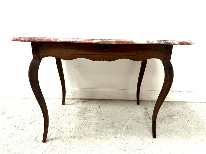Table de milieu Louis XV en chene et marbre XVIII siècle