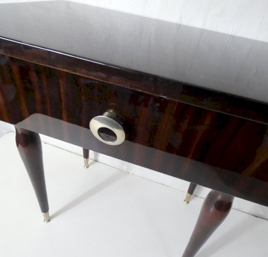 table de nuit chevet en bois laqué et laiton vintage