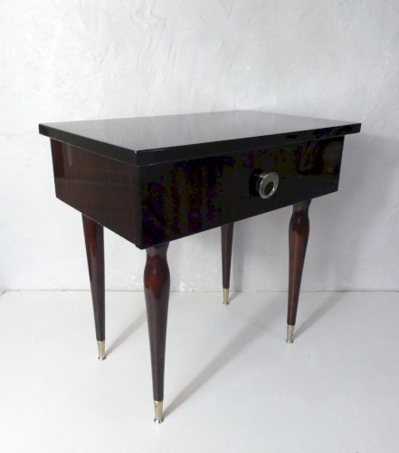 table de nuit chevet en bois laqué et laiton vintage