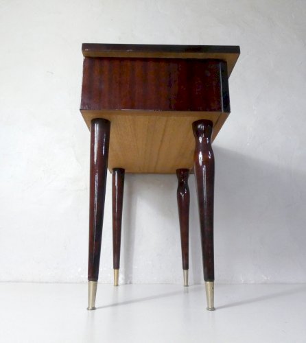 table de nuit chevet en bois laqué et laiton vintage