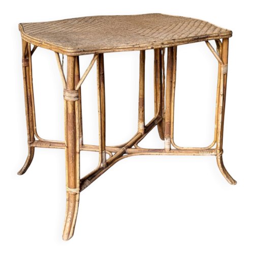 Table en rotin naturel, vers 1960-1970