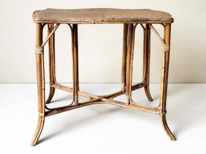 Table en rotin naturel, vers 1960-1970