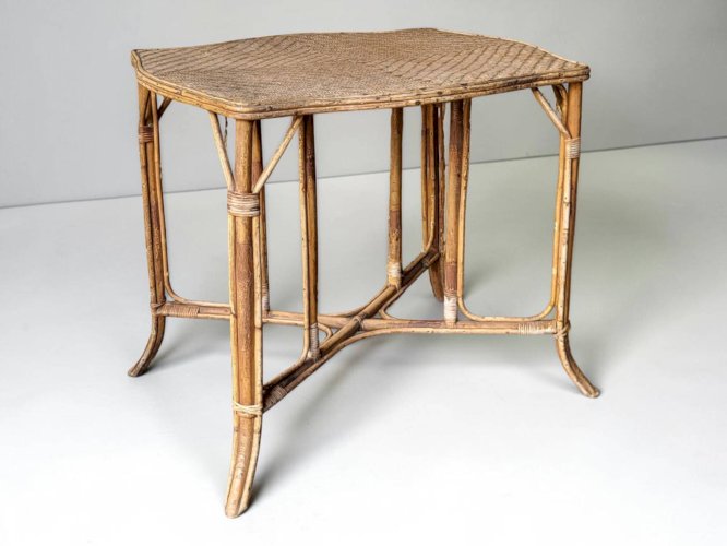 Table en rotin naturel, vers 1960-1970