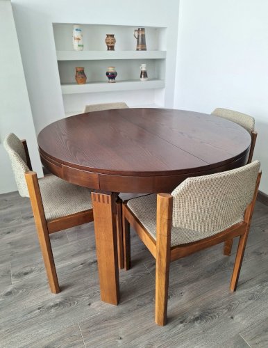 Table et ses 6 chaises vintage en orme, meubles design scandinave