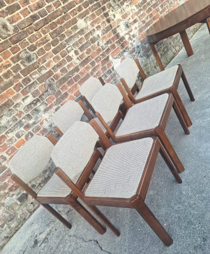 Table et ses 6 chaises vintage en orme, meubles design scandinave