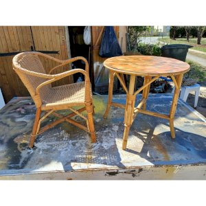 Table + Vintage Bamboo and Rattan Child's Armchair