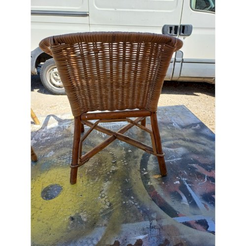 Table + Fauteuil Enfant Bambou et Rotin Vintage