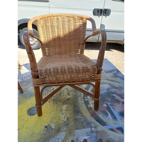 Table + Fauteuil Enfant Bambou et Rotin Vintage