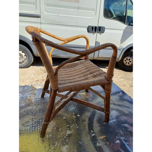 Table + Fauteuil Enfant Bambou et Rotin Vintage