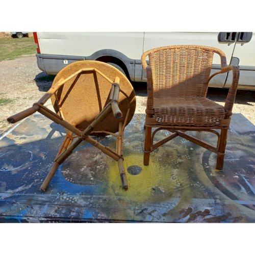 Table + Fauteuil Enfant Bambou et Rotin Vintage