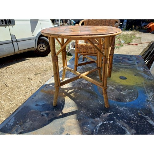 Table + Fauteuil Enfant Bambou et Rotin Vintage