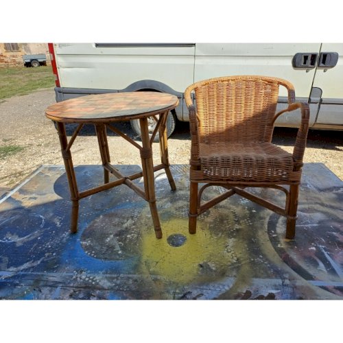 Table + Fauteuil Enfant Bambou et Rotin Vintage