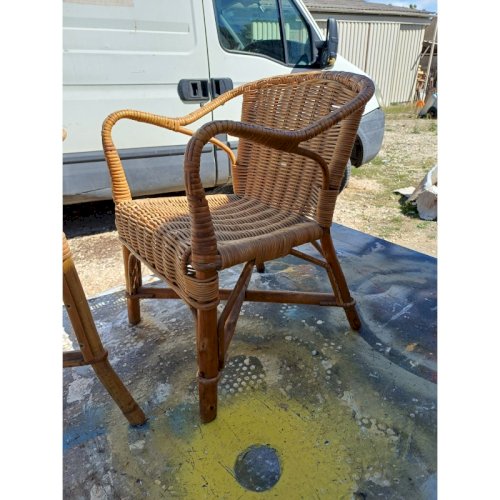 Table + Fauteuil Enfant Bambou et Rotin Vintage