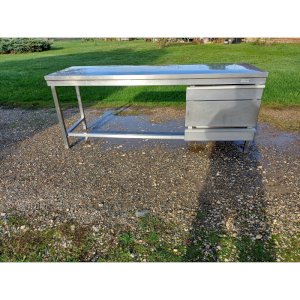 Stainless Steel Table for Collectivities with Drawers and Plastic Bins