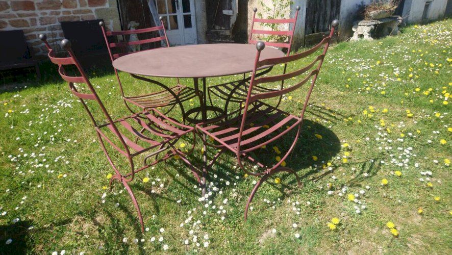 Table jardin + 4 chaises fer forgé