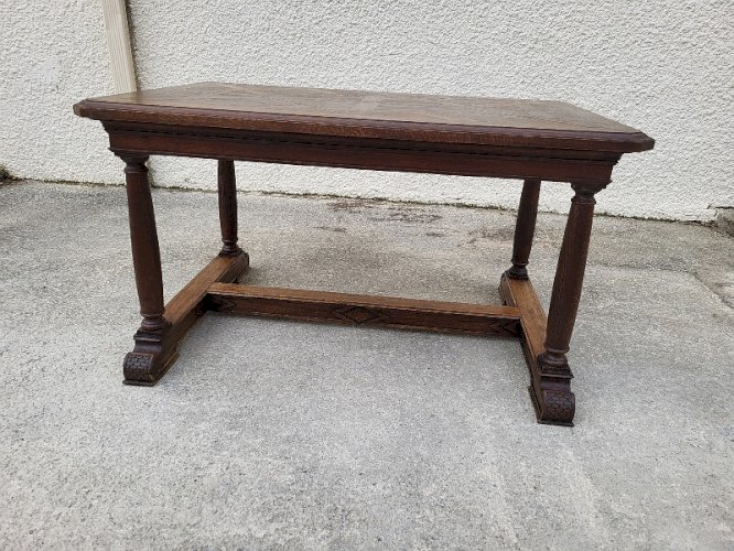 TABLE RECTANGULAIRE EN CHENE PLATEAU PARQUETE DU XIX ème SIECLE
