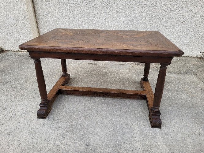 TABLE RECTANGULAIRE EN CHENE PLATEAU PARQUETE DU XIX ème SIECLE