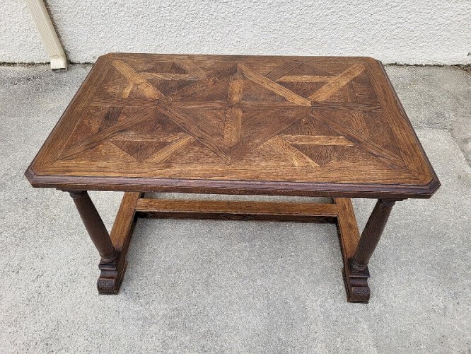 TABLE RECTANGULAIRE EN CHENE PLATEAU PARQUETE DU XIX ème SIECLE