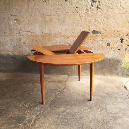 Table ronde à rallonge Scandinave en Teck 1960s
