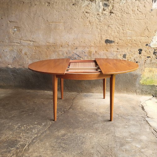 Table ronde à rallonge Scandinave en Teck 1960s