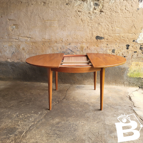Table ronde à rallonge Scandinave en Teck 1960s