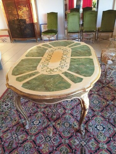 TABLE RONDE AVEC 2 ALLONGES DOREE M HIRCH