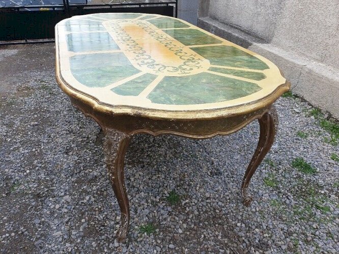 TABLE RONDE AVEC 2 ALLONGES DOREE M HIRCH