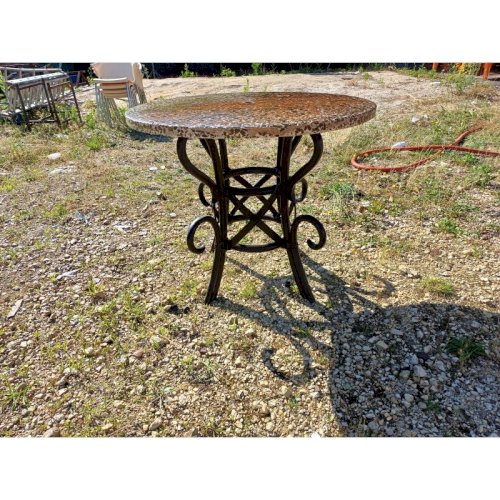 Table Vintage en Rotin et Plateau ciment et Pierre reconstituées