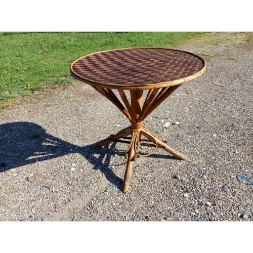 Table Vintage en Rotin et Plateau Noisetier