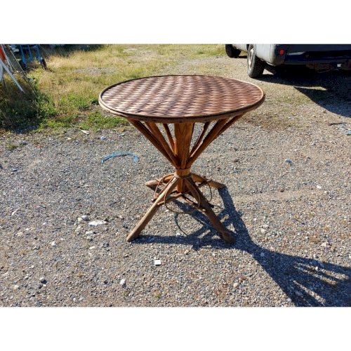 Table Vintage en Rotin et Plateau Noisetier