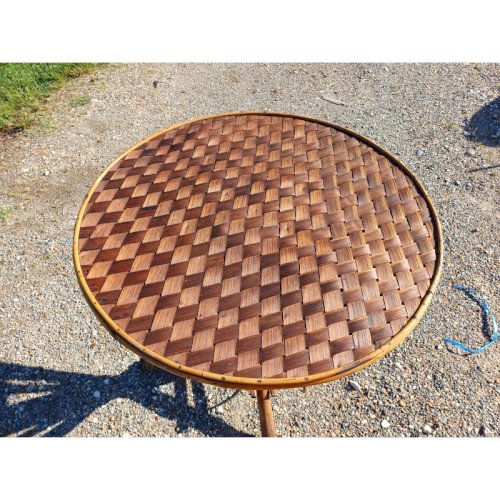 Table Vintage en Rotin et Plateau Noisetier