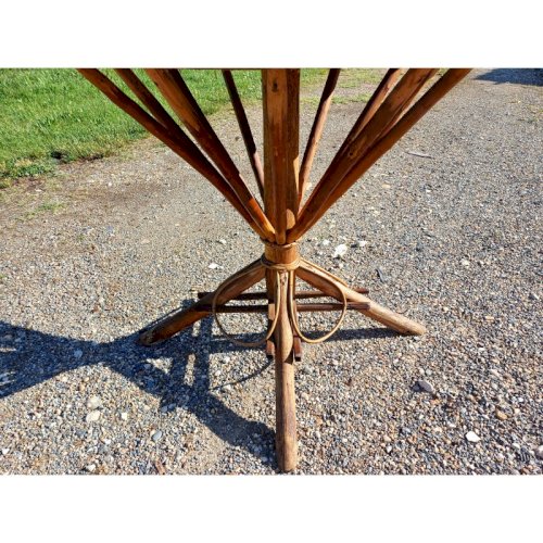 Table Vintage en Rotin et Plateau Noisetier